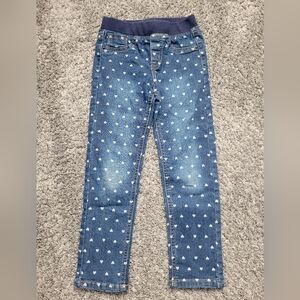 Heart Patterned Kids Blue Jeans Size 5T Elastic Waist Distressed